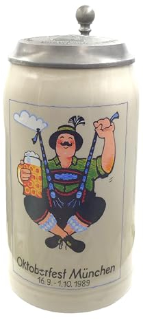 Steinfixx® Chope originale Oktoberfest 1989 avec couvercle en étain et certificat I Chope millésime I Chope annuelle I Chope de Wiesnkrug I Chope de collection