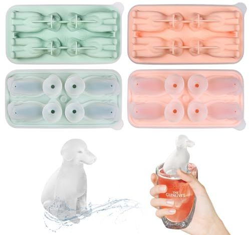 Mulaibdin 2 Pcs Ice Cube Tray with Lid, Dog Ice Cube Tray Novelty, Large Ice Cube Moulds Silicone, Animal Shape Ice Trays for Freezer Easy Release for Drinks,Whiskey, Cocktail,Baby Food, BPA Free