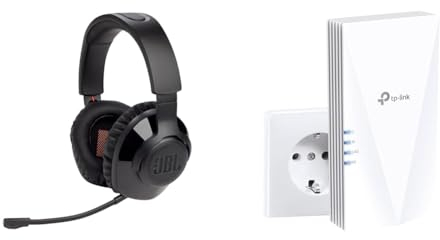 JBL Quantum 350 Over-Ear Gaming Headset – Wireless 2.4 GHz und USB-C-Anschluss & TP-Link RE500X WiFi 6 WLAN Verstärker Repeater AX1500
