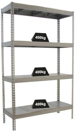 PROREGAL Schwerlastregal Big Metal YETI Four | HxBxT 200x150x60cm | Fachlast 400kg | Verzinkt | Regal Standregal Werkstattregal Lagerregal Kellerregal