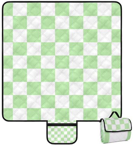 Jopee Picknickdecke Wasserdicht 200x200cm, Tragbare Outdoor Stranddecke Sandfrei mit Wasserdichter Rückseite, 4-6 Personen Strandmatte mit Tragegrif, Campingdecke für Picknick, Garten, Strand - Grün