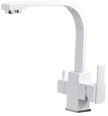 XJTNLB Grifo Cocina 3 Vias Osmosis Blanco Grifo Cocina Mango Doble Giratorio a 360° Mezclador de Fregadero para Agua Potable
