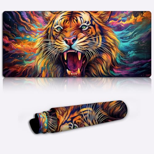 LJSPTU Spiel Mauspad Noble Tiger XL Mauspad, groß (80 x 30 x 0,3 cm), extra großes Gaming Mauspad, wasserdichte Oberfläche, Schreibtischunterlage für Computer, Desktop PC, Laptop, Büro