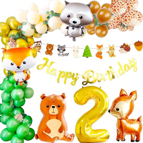 LaVenty Wald Party Dekorationen Tier Geburtstagdeko 2. Geburtstag Mädchen Junge Dekorationen Wild Ein Geburtstag Banner Party Zubehör Avocado Wald Tier Ballon Dekoration