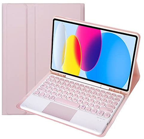 Keyboard Case for iPad 9th / 8th / 7th Generation (2021/2020/2019) 10.2 Inch, Magnetically Detachable Keyboard with Touchpad,Pencil Holder,Pink