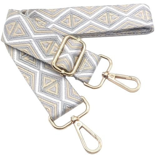 Verstellbarer Schultergurt für Taschen Silberdraht Grau, Taschengurte zum Wechseln, Taschengurt Breit mit Karabiner Gold, 80-130 cm Tragegurt Tasche für Damen Schulterriemen, Handtasche, 3.8cm, 1202