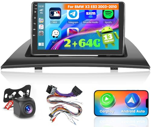 Ohradio 2G+64G Android 15 Autoradio für BMW X3 E83 2003 2004 2005 2006 2007 2008 2009 2010, Carplay Android Auto Wireless, 9-Zoll-Touchscreen mit WiFi GPS FM/RDS BT SWC+ Rückfahrkamera+MIC