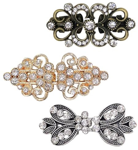 WeddHuis 3 Stück Vintage Strickjacke Clips, Broschen Damen, Schal Clips, Verschlüsse für Jacken, Antik Umhang Brosche Clips, Mantel Verschluss Clips für Frauen