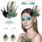 HIFOT 4 Stück Pfau KostüM Damen Pfauenfeder Haarspangen Pfau Haarschmuck Feder Ohrringe Pfau Kopfschmuck Falsche Wimpern Glitzersteine Gesicht Festival Accessoires Rave Outfit Feder Fascinator Damen