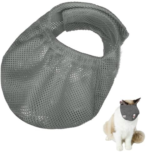 EIHI 1 Stück Katze Maulkorb mit Atmungsaktivem Mesh, Maulkorb für Katzen Verhindern Beißen Kauen Katzenpflege (Größe S, Grau)