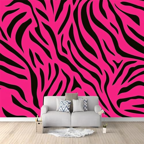 Wallpaper Mural Animal Zebra Print, Pink Black Wallpaper Mural Photo 157.48 x 110.24(W x H), Modern Design murals Suitable for Children's Bedroom Living Room Wall Decoration
