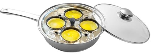 Frying Pan, Egg Poacher, Compact Egg Cook, 2 in 1 Egg Pan, Versatile Egg Pots, 4 Cup Egg Machine, Stainless Steel Frying Pans, 8 x 6 Inches for Cam Eggs