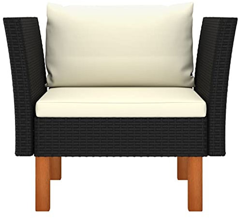 TJROO Terrassenmöbel Sessel mit creme-weißen Kissen und Beinen aus Holz Sitzgruppe Gartensofa für den Außenbereich aus Polyrattan und Massivholz Eukalyptus