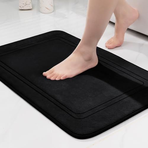chakme Badezimmerteppich 43x61 cm Schwarz, Badematte rutschfest | Memoryschaum Badteppich, Waschbar Duschvorleger, Wasserabsorbierend Badvorleger