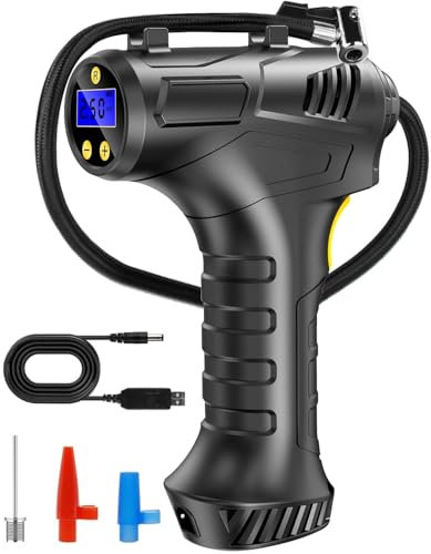 Adfuaer Cordless Tyre Inflator Air Compressor, Battery Powered Car Tire Pump, Portable Handheld Air Pump Digital Pressure Gauge for Cars Motorcycles, Black
