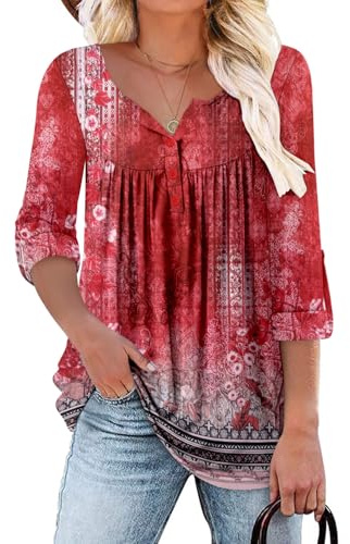 CHICZONE Lady Top Long Sleeve Buttons Up Tunic for Women Casual T-Shirts Henley Shirt