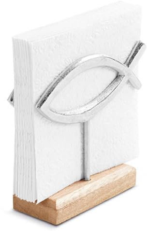 Serviettenhalter Kommunion Konfirmation Taufe Fisch Ichtys silber - Napkin holder Communion fish silver