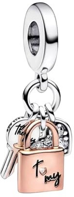 YUMINN Rose Gold Love Lock and Key Charms in Argento 925 per Bracciali e Collane Perline Pendenti San Valentino Festa della Mamma Regali di Gioielleria per Donne