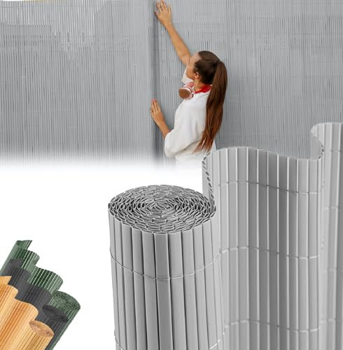 STREND PRO PVC Sichtschutzmatte für Garten, Terrasse | Hellgrau | 1.5m Hoch, 3m Länge | Wetterfester Sichtschutzzaun für Privatsphäre und Windschutz | Gartensichtschutz ohne Bohren, Gartenzaun