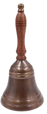 8.5(H) 4(D) Antique Brass Hand Bell Solid Brass Bell with Wooden Handle Bell Perfect for Dinner, Indoor, Outdoor, School, Bar, Reception, Last Order & Church by THDC