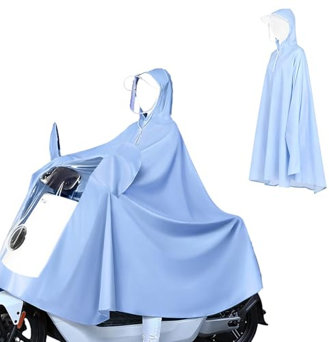 Culnflun Raincoat, PVC Material Electric Cycle Rain Poncho Long Full Body Reusable Rainproof Cycling Raincoat, for Electric Scooters (4X Mirror Cover Type Blue)