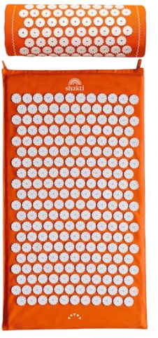 ShaktiMat [Das Original seit 2007] Akupressurmatte und Akupressurkissen zur Entspannung für Rücken, Nacken, Füße, Ethische Handarbeit, GOTS-zertifizierte Bio-Baumwolle, Orange