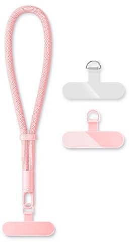 hicoosee Catena per Cellulare Corta, Universale Regolabile Cordino da Polso con 2 Patch Ultra Sottile, Anti-Smarrimento, Cinturino per Cellulare per Portafoglio, Portachiavi, Pen Drive (Rosa)