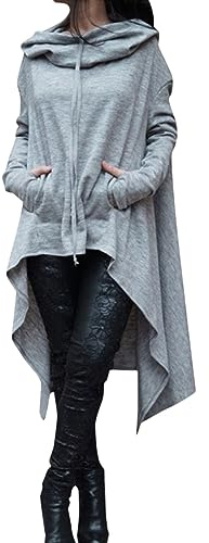 Frauen Lose Hoodie Lange Kapuzen Tops Damen Sweatshirt Pullover Asymmetrische Bluse Gestreifter Pulli Grau Oberteil Weihnachten Fitness Shirt Gym Oberteile Sportlich Maedchen Teenager Thermo