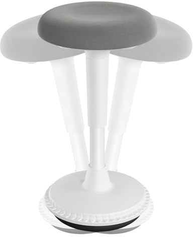 WOLTU Tabouret Ergonomique à Bascule, Tabouret Dynamique, Gris+Blanc | Siège Assis-Debout Pivotant, Hauteur Réglable 55,5 à 74 cm, pour Bureau à Domicile