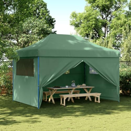 QJBSAVVA Pop-Up Partyzelt Faltbar 410x279x315 cm Grün mit 4 Seitenteilen Oxford PVC Grillpavillon für Garten Festival und Event Shelter