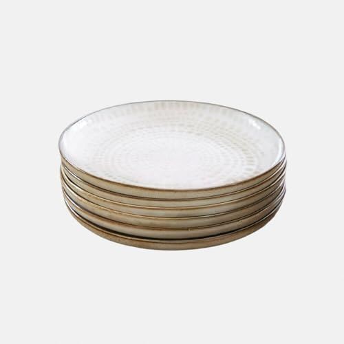 LOBERON Dessertteller 6er Set Marnis - Sanftes Muster - Spülmaschinenfest & Mikrowellengeeignet - Frühstücksteller - Geschirr - Steinzeug, grau/braun