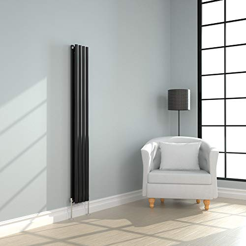 NRG New 1800mm x 236mm Vertical Oval Column Designer Radiator Black Double Panel Central Heating Radiators