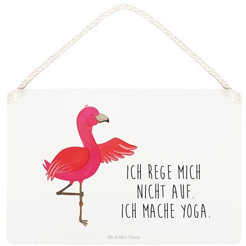 Mr. & Mrs. Panda Deko Schild Flamingo Yoga DIN A5 - Geschenk, entspannt, Achtsamkeit, Tiefenentspannung, Dekoschild Für Flur, Schild Aus Metall,