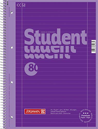 Brunnen 1067927160 Student Colour Code Notepad (A4 Lined, Line Style 27, 90 g/m², 80 Sheets) Purple - set of 5