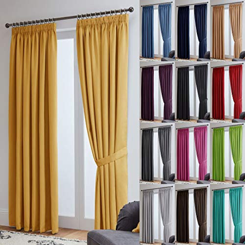 John Aird Blackout Curtains Pencil Pleat with Tie Backs (Ochre, W 90 x L 54 (2 Panels) Thermal Energy Saving Curtains for Bedroom & Living Room
