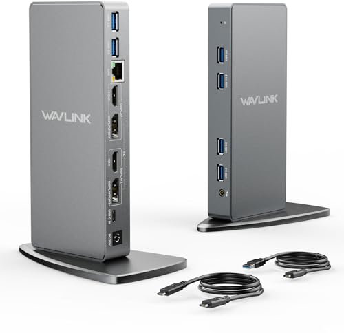 XQAMEU-WAVLINK Dual 4K USB C Universal Laptop Docking Station, Dual 4K@60Hz & Single 5K@60Hz Display,2xHDMI & Display Port,6 USB 3.0,Gigabit Ethernet,Audio for Windows & Chrome OS