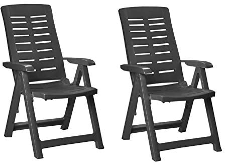 FineHome 2er Set Bequeme Klappstühle Gartenstuhl Klappsessel 5-Fach verstellbar witterungsbeständiger Kunststoff Anthrazit