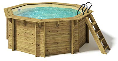 Paradies Pool® Holzpool Kalea Komplettset inkl. Filteranlage, Pumpenhaus, Edelstahlleiter Tiefbecken, Folie Sand mit 0,8mm Stärke, Achteck-Pool, 354 x 118 (Ø x H), Menge: 1 Stück