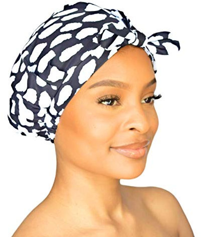 Luxury Shower Cap For Women & Girls - Reusable, Mold Resistant, Waterproof, Washable & Breathable. Best For All Hair Lengths. Cute Stylish Animal Print Bath Cap - By Grace & Company (Casablanca)