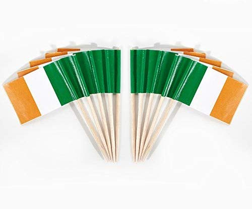JAVD CYPS 100 Stück Irland-Flagge Irishman Zahnstocher Flaggen, kleine Mini-Sticks Cupcake Topper Irishman Flaggen, Country Picks Party Dekoration Feier Cocktail Essen Bar Kuchen Flaggen