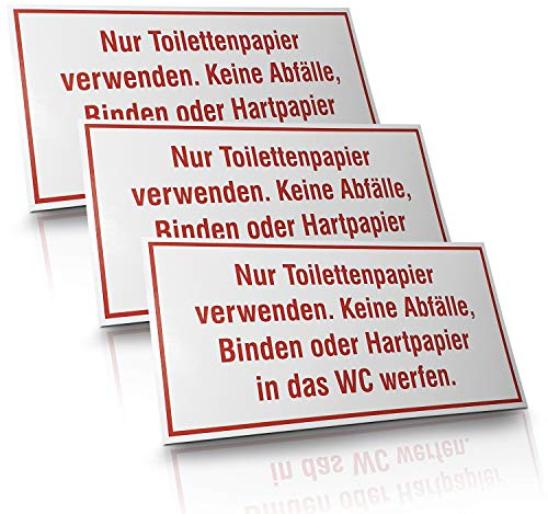 Betriebsausstattung24® Hinweisschild „ nur Toilettenpapier verwenden“ 3 Stk. Aufkleber | Toilettenhinweis | Toilettenregel | Selbstklebende PVC-Folie (3, 20,0 x 10,0 cm)