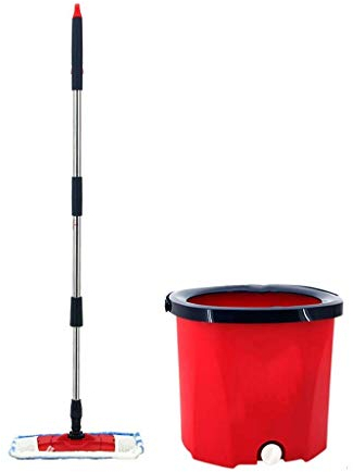 Tokyia Juego de limpieza de fregona y cubo, diseño de un solo barril lavado y deshidratación, 2 en 1, color rojo multifunción