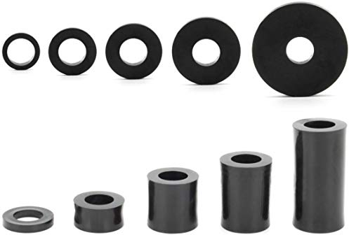 Enkotrade 100 Stück Distanzhülsen für M5 | 12 x 5,3 x 3 mm | Distanzstücke Rund aus Kunststoff Unterlegscheiben Abstandhalter Lagerbuchsen Distanzscheiben Gewindehülsen