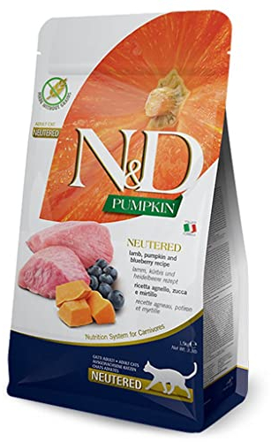Farmina N&D Pumpkin Adult Pellets Katzenfutter(Trockenfutter, mit hochwertigen Vitaminen und natürliche Antioxidantien, ohne Mais, Zutaten: Lamm und Heidelbeere, Portionsgröße: 1,5 kg)