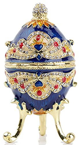 SEVENBEES Luxuriöse russische Fabergé-Ei-Schmuckschatulle, aufklappbar, handbemalt, emailliertes Fabergé-Ei, Sammlerstücke, Geschenk mit österreichischen Kristallen