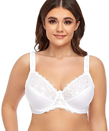 Ayigedu UK Women's Underwire Bra Non Padded Plus Size Full Coverage Minimizer Bras 42-E White