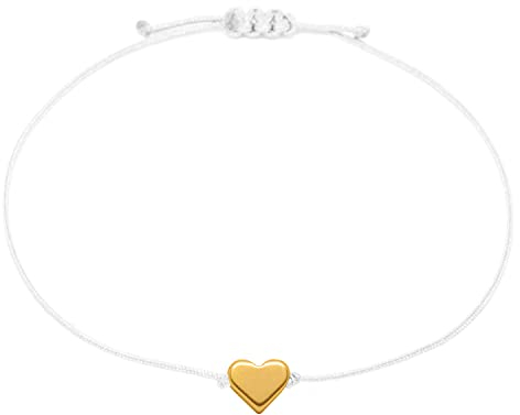 Selfmade Jewelry Armband Damen Herz Gold Größenverstellbares Makramee Armbändchen mit Herzchen Handmade Inkl. Geschenk-Verpackung (Gold - Weiß)