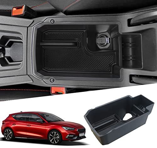SHAOHAO Kompatibel mit Seat Leon MK4 KL1 KL8 FR ST/Cupra Formentor 2020-2025 Mittelkonsole Aufbewahrungsbox Armlehne Organizer, Mittelarmlehne Handschuhfach seat leon Zubehör (Schwarz)