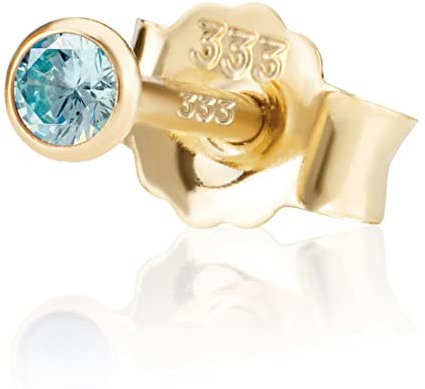 NKlaus Einzel 2,5mm 333 Gelb Gold 8 Karat Ohrstecker Kristall Zirkonia Aquamarin Butterfly Verschluss Damen Mädchen 3340