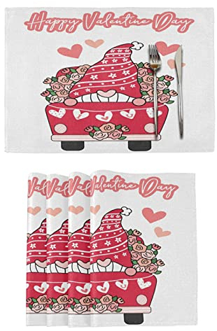 Kcldeci Valentine Wichtel LKW Platzsets Set 1 Tischsets Herz I Love You Platzsets für Küche Esstisch Fleckabweisend Wärmeisolierung rutschfest Waschbar